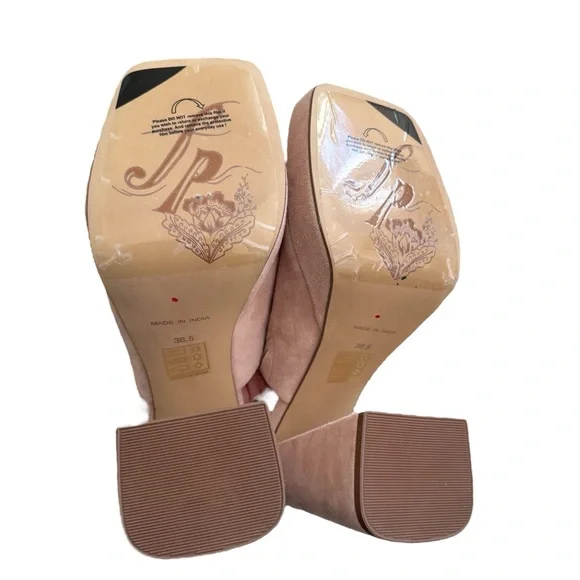 Free People Margo Mules Block Heel Pearl Sand Suede Square 38.5 EU / 8.5 US New - Picture 10 of 12